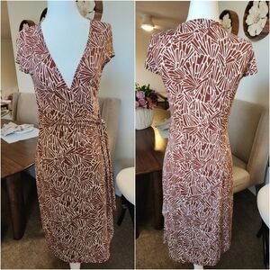 BCBG Brown Print Wrap Dress Size XS Cap Sleeve Summer Office Cocktails